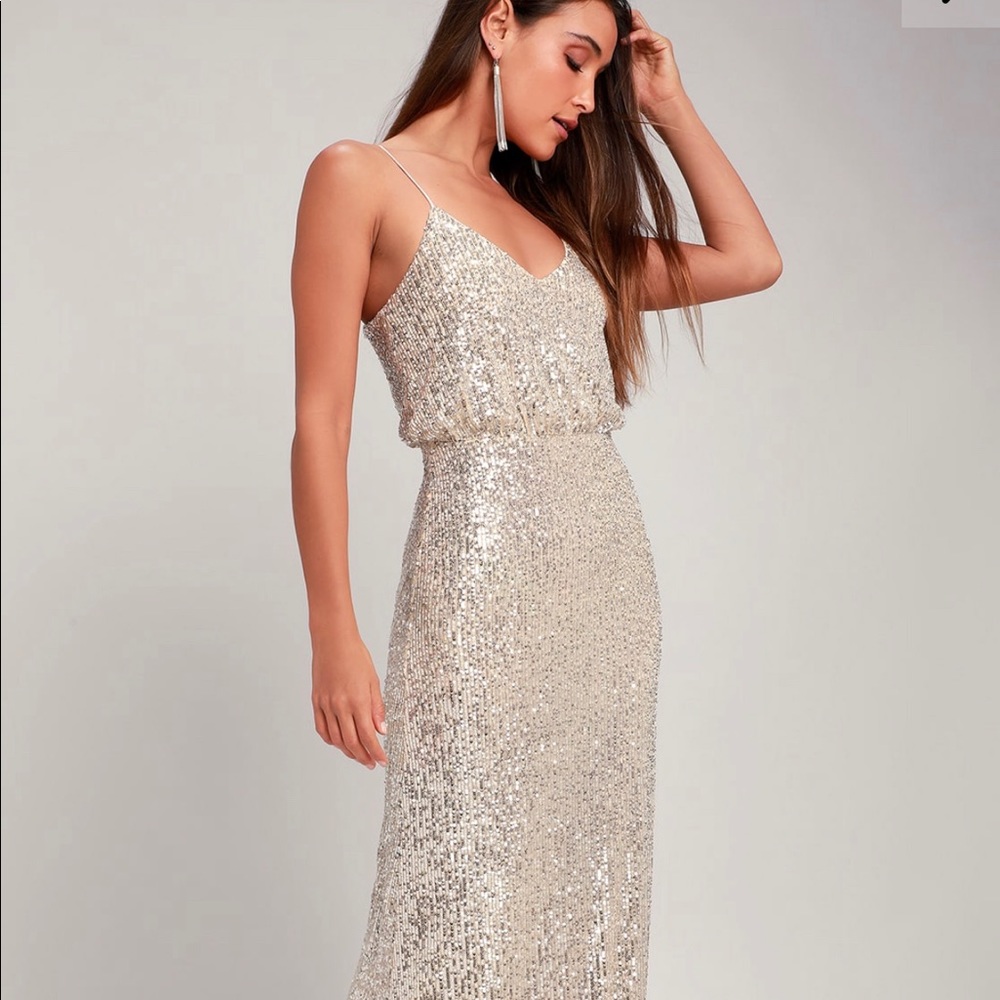 Lulu’s Broadway Silver Sequin Maxi Dress